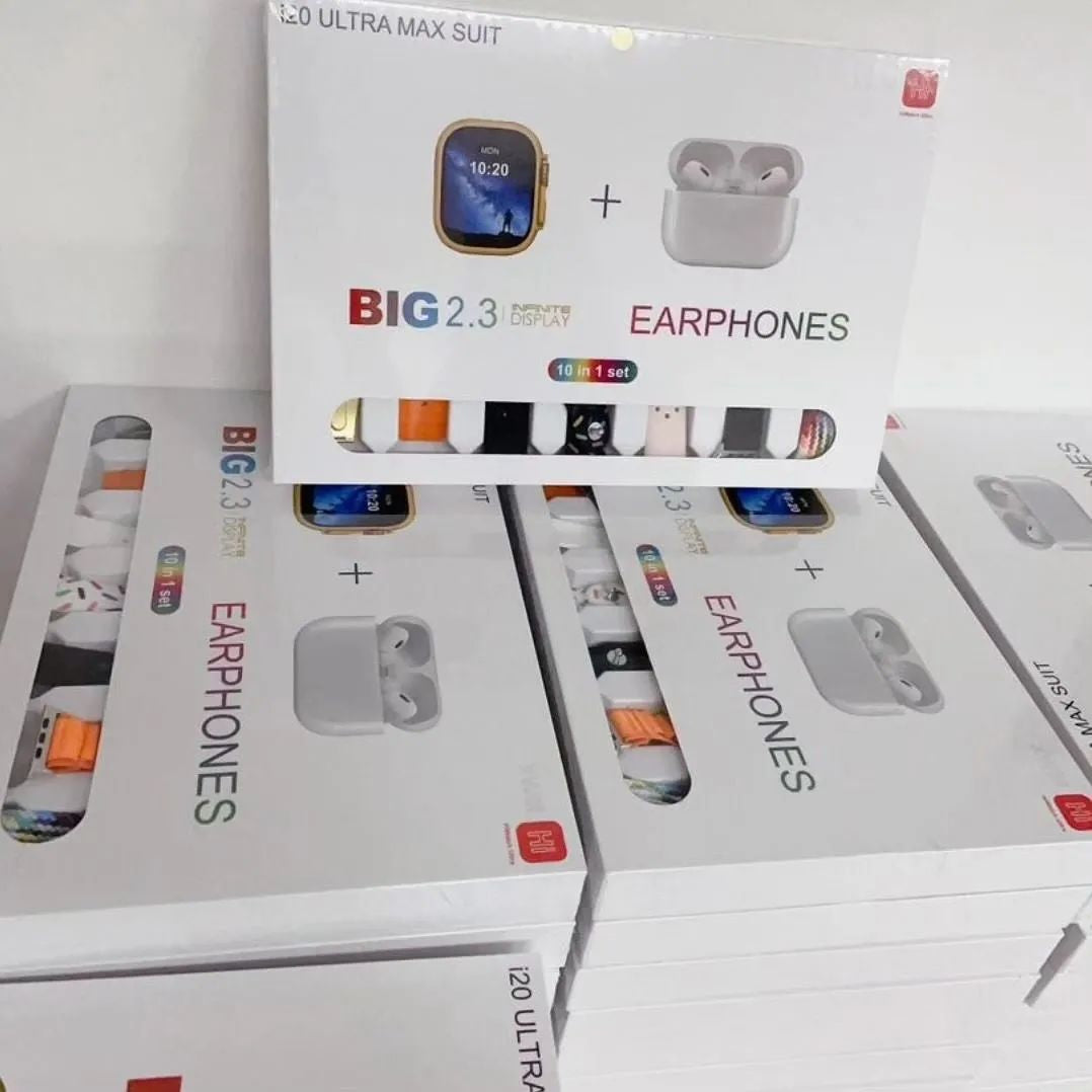 I20 Ultra Max suit Smart Watch 10 in 1 box 2.3inch large screen with 7 strips smartwatch With Airpords2 (random color)