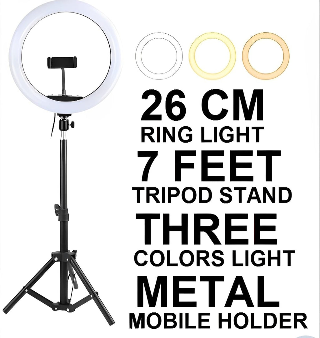 ZH 26CM LED Ring Light with Mobile Holder & 7ft Tripod Stand