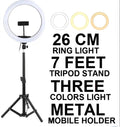 ZH 26CM LED Ring Light with Mobile Holder & 7ft Tripod Stand
