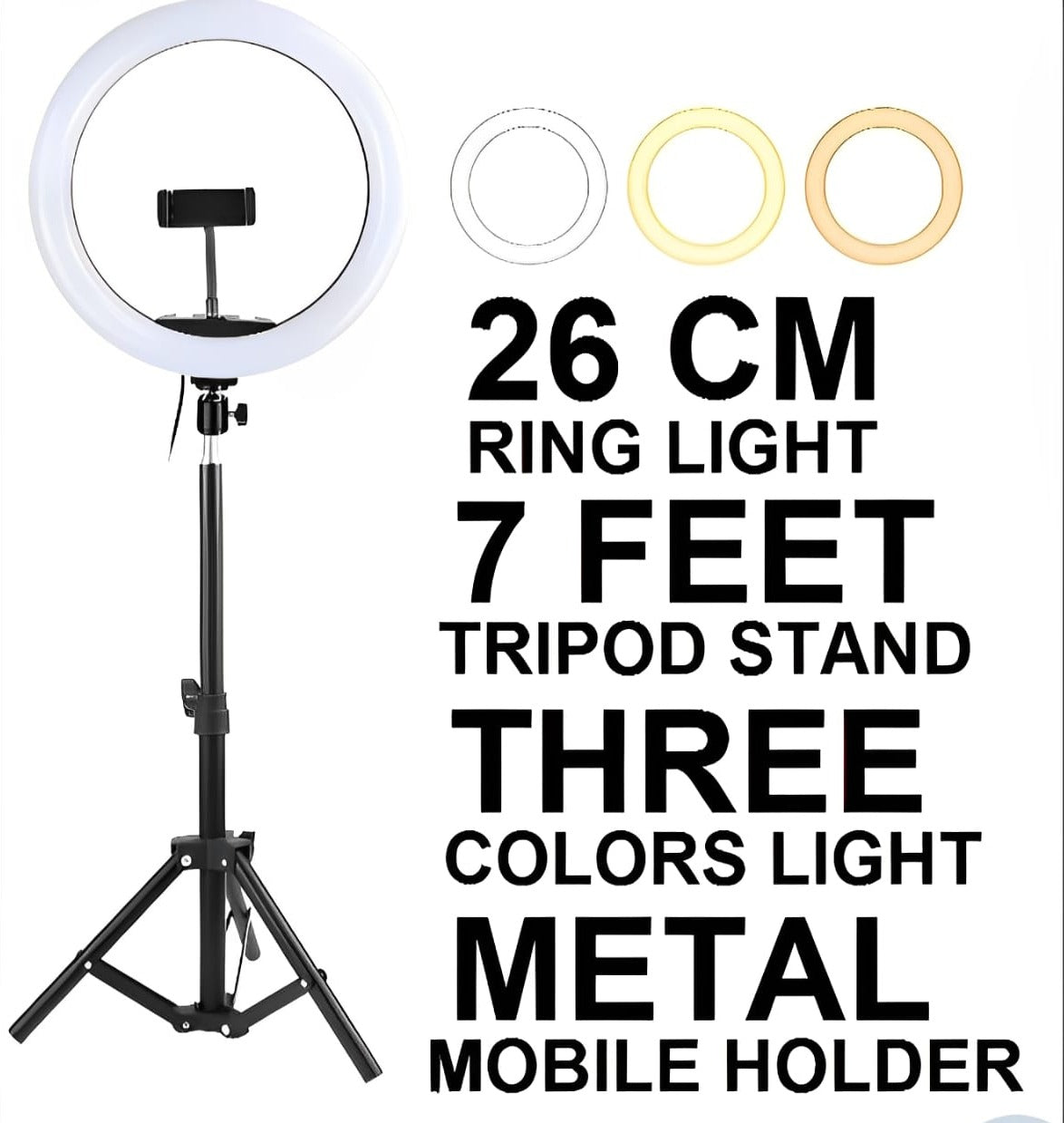 ZH 26CM LED Ring Light with Mobile Holder & 7ft Tripod Stand