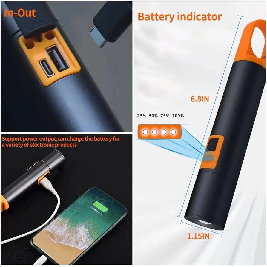 ZH L-S18 Glare Rechargeable Type-C LED Flashlight with Power Bank &amp; Digital Display